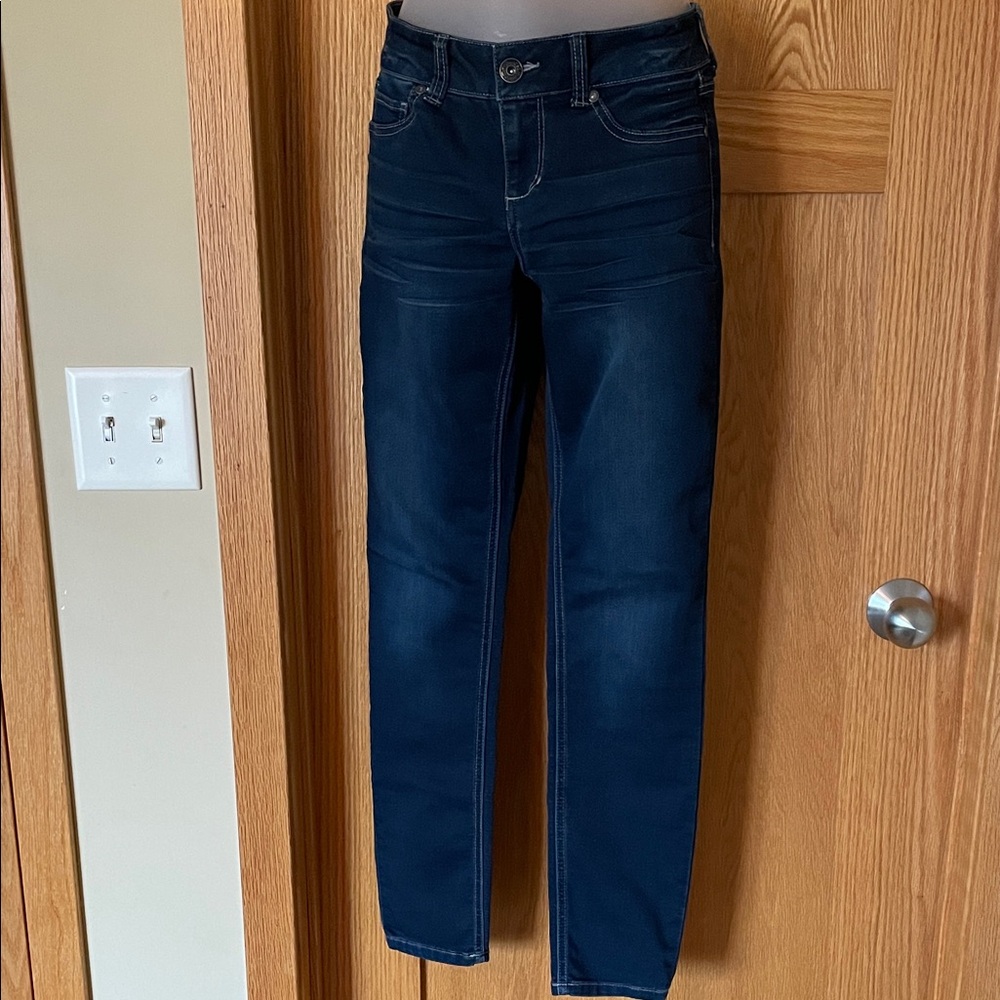 Maurices Dark Blue Skinny Jeans with Faded Detail